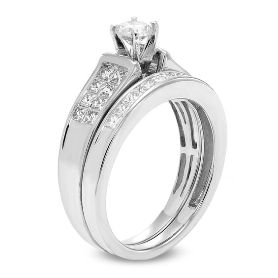Previously Owned - 1 CT. T.w. Diamond Two Row Bridal Set in 14K White Gold (I/I2)