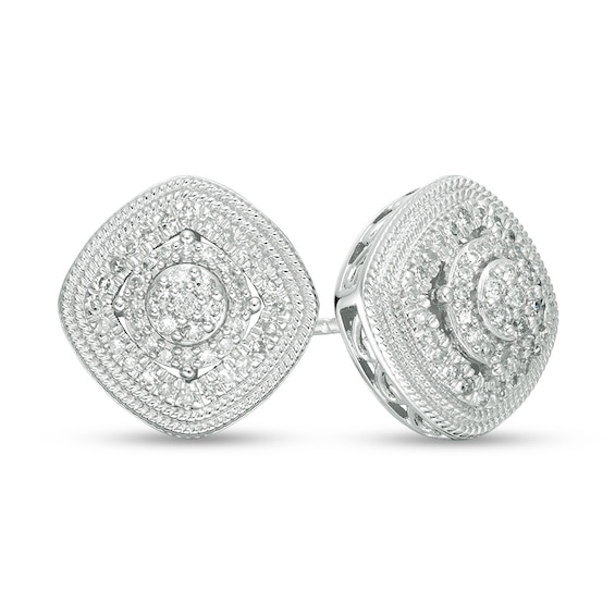 Previously Owned - 1/3 CT. T.w. Composite Diamond Triple Frame Stud Earrings in 10K White Gold