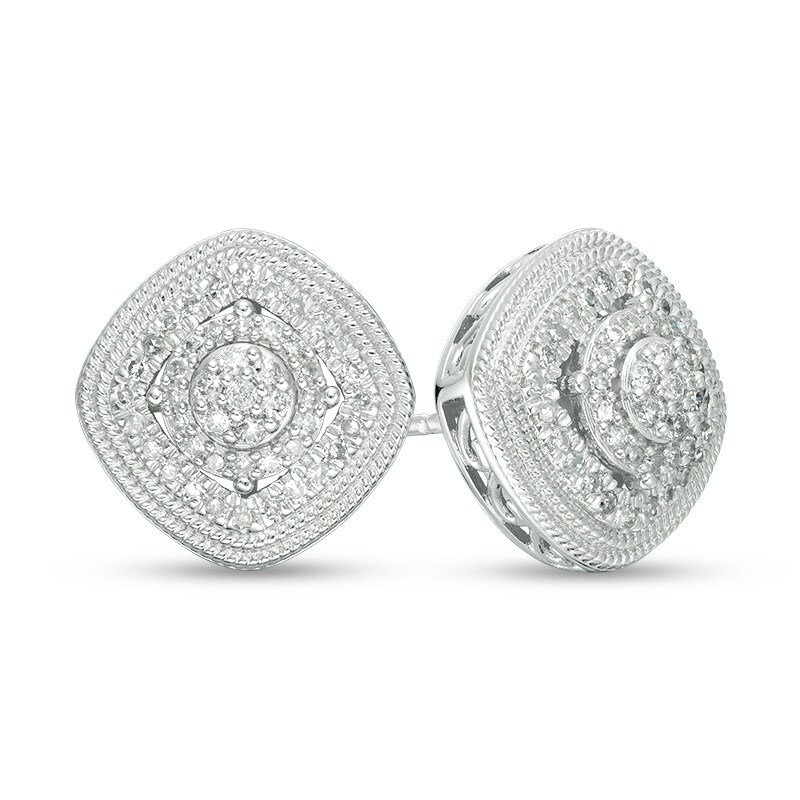 Main Image 1 of Previously Owned - 1/3 CT. T.W. Composite Diamond Triple Frame Stud Earrings in 10K White Gold
