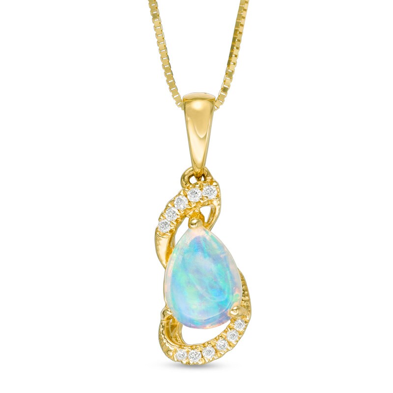 Main Image 1 of Previously Owned - Pear-Shaped Opal and Diamond Accent Ribbon Wrapped Pendant in 10K Gold