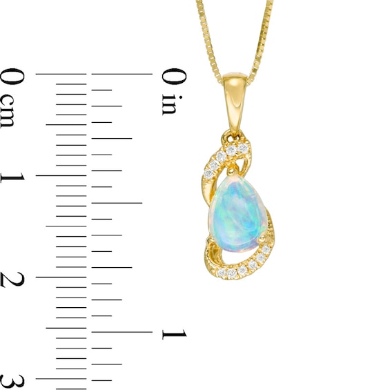 Previously Owned - Pear-Shaped Opal and Diamond Accent Ribbon Wrapped Pendant in 10K Gold