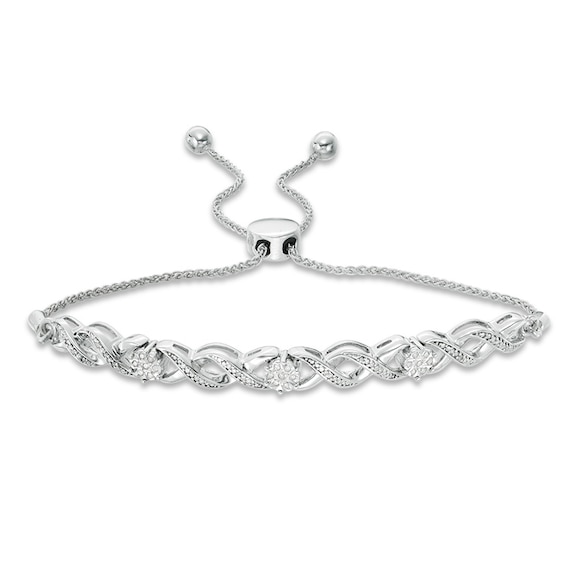 Previously Owned - 1/10 CT. T.w. Diamond "Xo" Bolo Bracelet in 10K White Gold - 9.5"