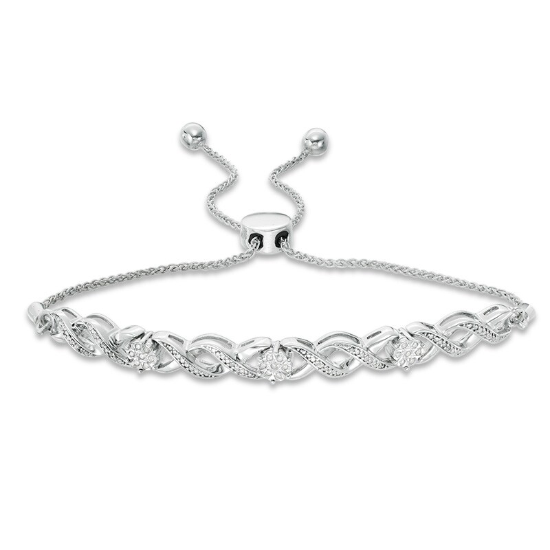 Main Image 1 of Previously Owned - 1/10 CT. T.W. Diamond "XO" Bolo Bracelet in 10K White Gold - 9.5"