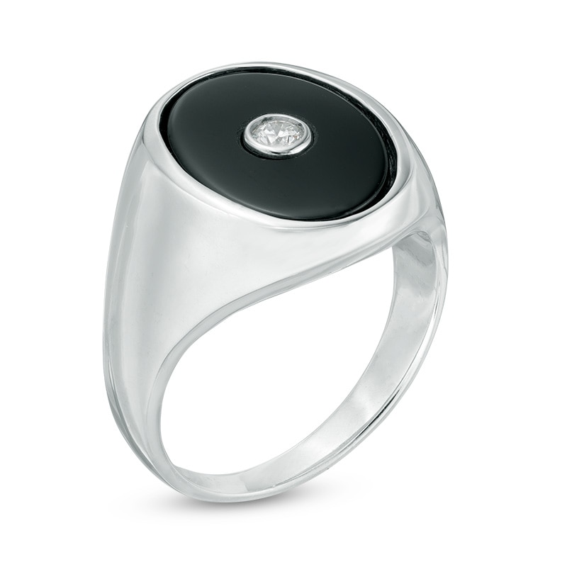 Main Image 2 of Previously Owned - Oval Onyx  and 1/10 CT. Diamond Signet Ring in Sterling Silver