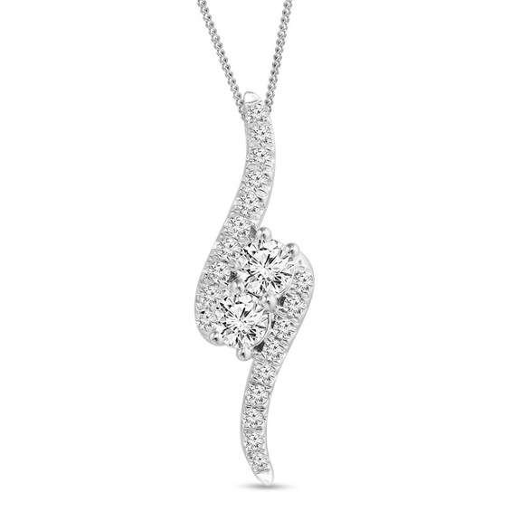 Previously Owned - Ever Us® 3/4 CT. T.w. Two-Stone Diamond Bypass Pendant in 14K White Gold - 19"