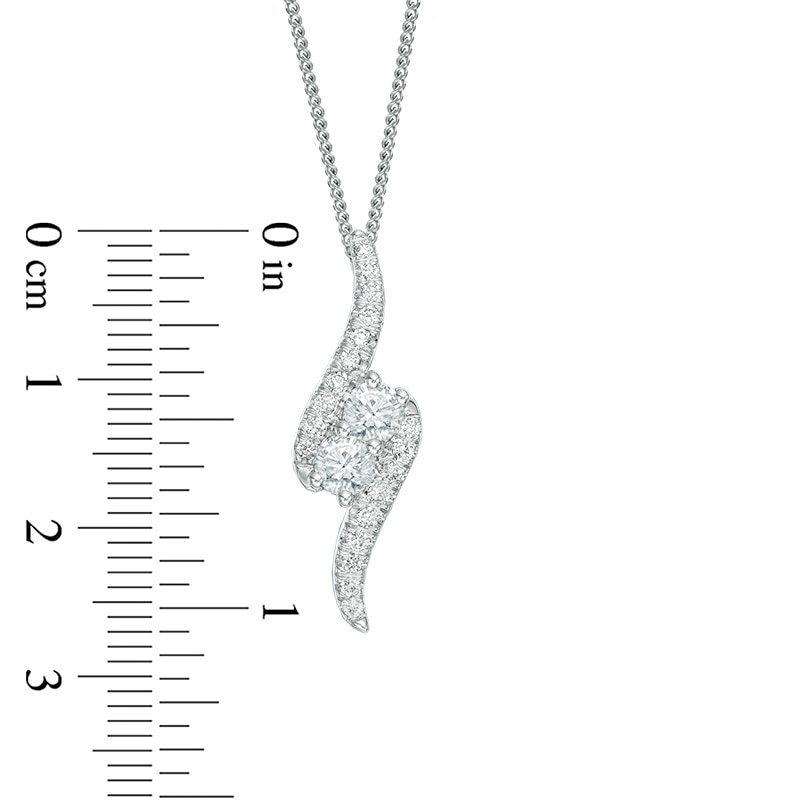 Previously Owned - Ever Us® 3/4 CT. T.W. Two-Stone Diamond Bypass Pendant in 14K White Gold - 19"