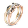 Thumbnail Image 2 of Previously Owned - 1/6 CT. T.W. Enhanced Black, Champagne and White Diamond Stackable Band Set in 10K Tri-Tone Gold