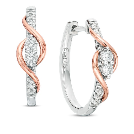 Previously Owned - Ever Us® 1/2 CT. T.w. Two-Stone Diamond Linear Swirl Earrings in 14K Two-Tone Gold