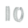 Thumbnail Image 0 of Previously Owned - Baguette Lab-Created White Sapphire Triple Row Oval Hoop Earrings in Sterling Silver