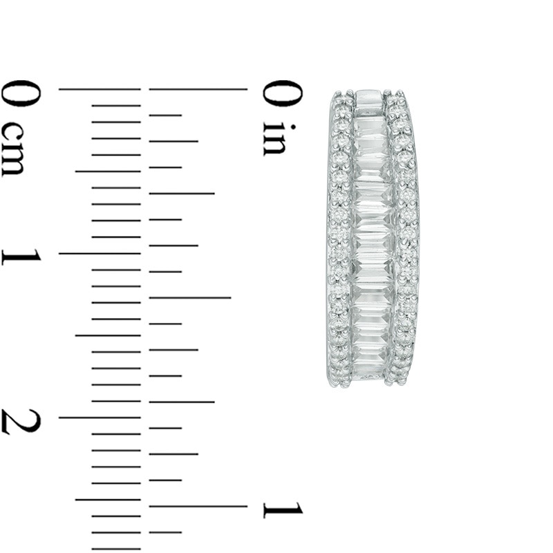Previously Owned - Baguette Lab-Created White Sapphire Triple Row Oval Hoop Earrings in Sterling Silver