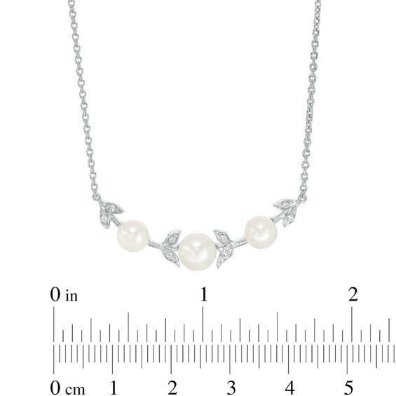 Previously Owned-5.0-7.0mm Freshwater Cultured Pearl and Lab-Created White Sapphire Vine Necklace in Sterling Silver