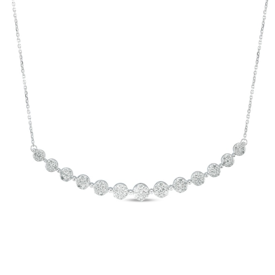 Previously Owned - 1 CT. T.w. Multi-Diamond Flower Necklace in 10K White Gold
