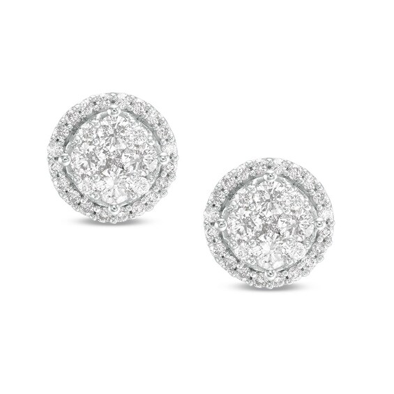 Previously Owned - 1 CT. T.w. Multi-Diamond Frame Stud Earrings in 10K White Gold