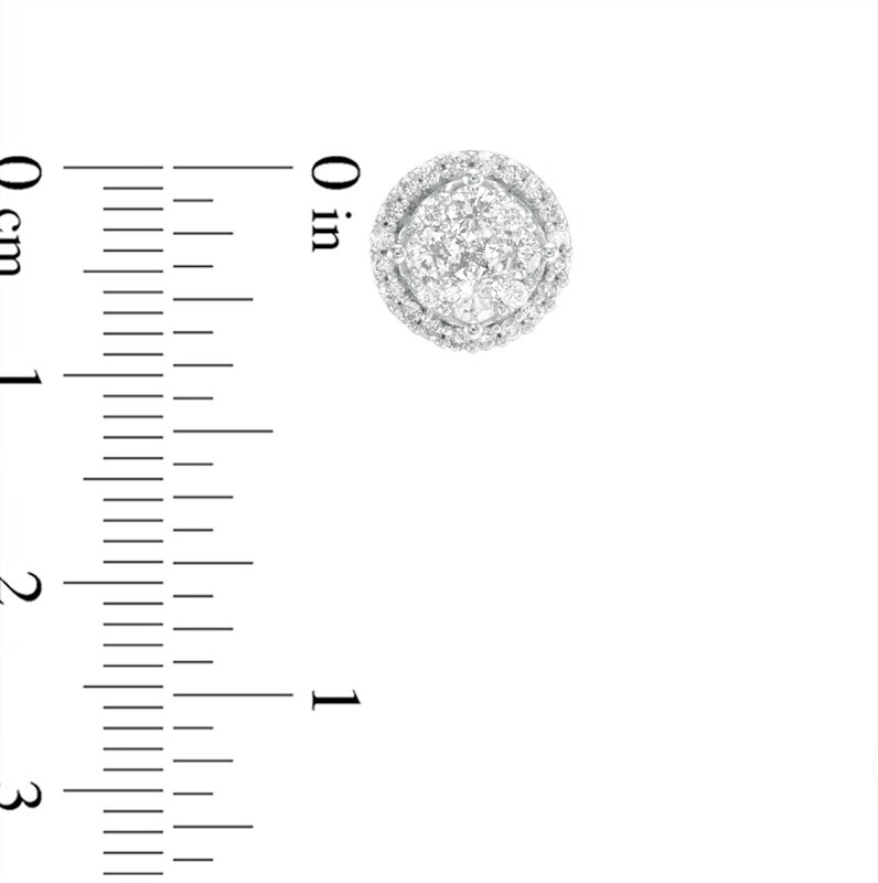 Main Image 2 of Previously Owned - 1 CT. T.W. Multi-Diamond Frame Stud Earrings in 10K White Gold