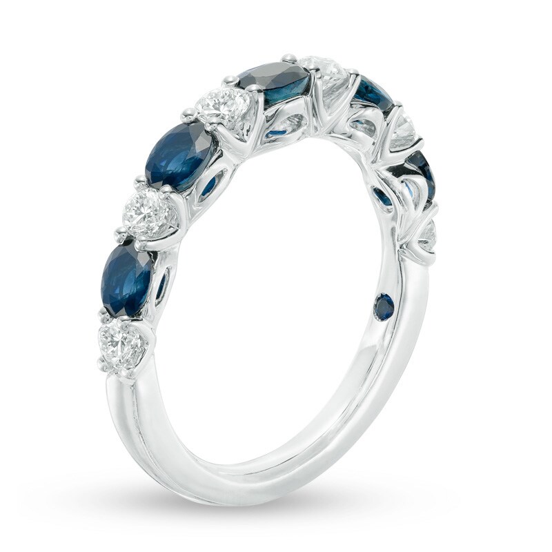 Main Image 2 of Previously Owned - Vera Wang Love Collection Blue Sapphire and 3/8 CT. T.W. Diamond Alternating Band in 14K White Gold