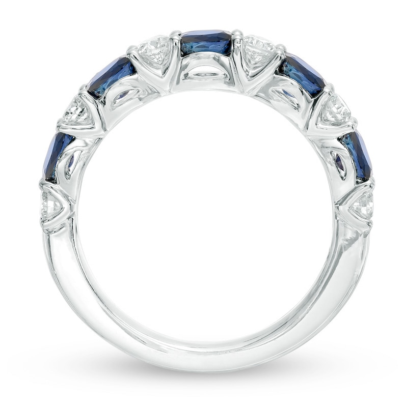 Main Image 3 of Previously Owned - Vera Wang Love Collection Blue Sapphire and 3/8 CT. T.W. Diamond Alternating Band in 14K White Gold