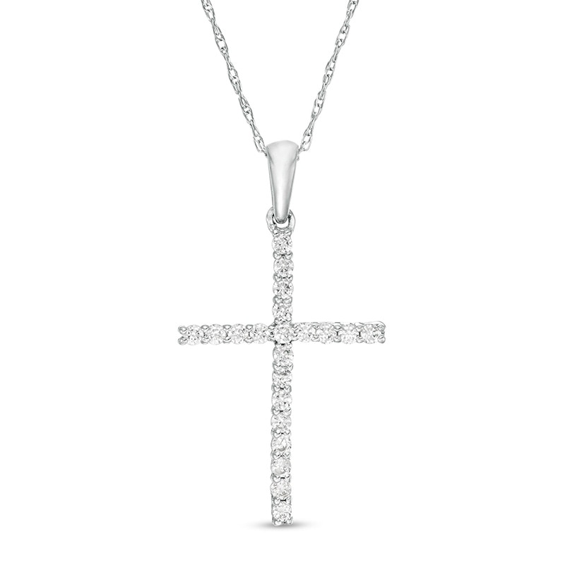 Main Image 1 of Previously Owned - 1/6 CT. T.W. Diamond Cross Pendant in 10K White Gold
