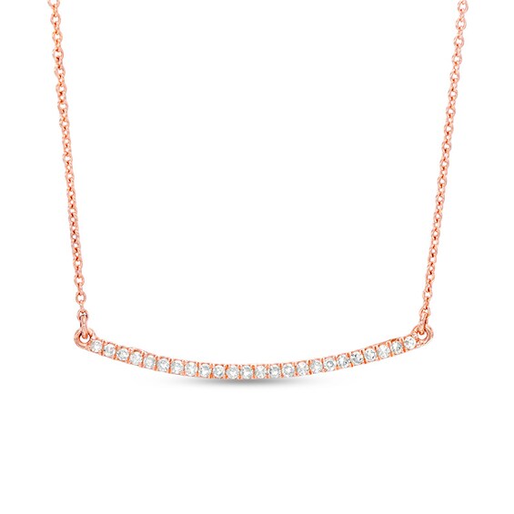 Previously Owned - 1/8 CT. T.w. Diamond Curved Bar Necklace in 10K Rose Gold
