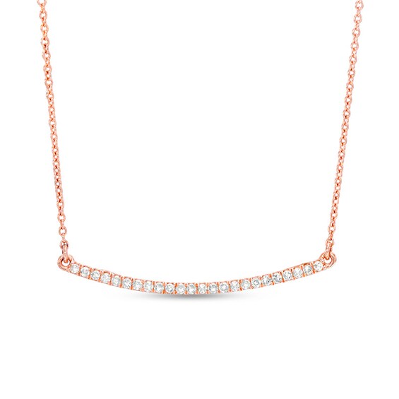 Previously Owned - 1/8 CT. T.w. Diamond Curved Bar Necklace in 10K Rose Gold