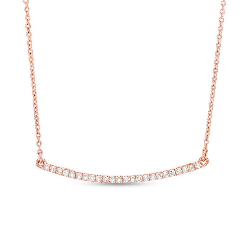 Main Image 1 of Previously Owned - 1/8 CT. T.W. Diamond Curved Bar Necklace in 10K Rose Gold