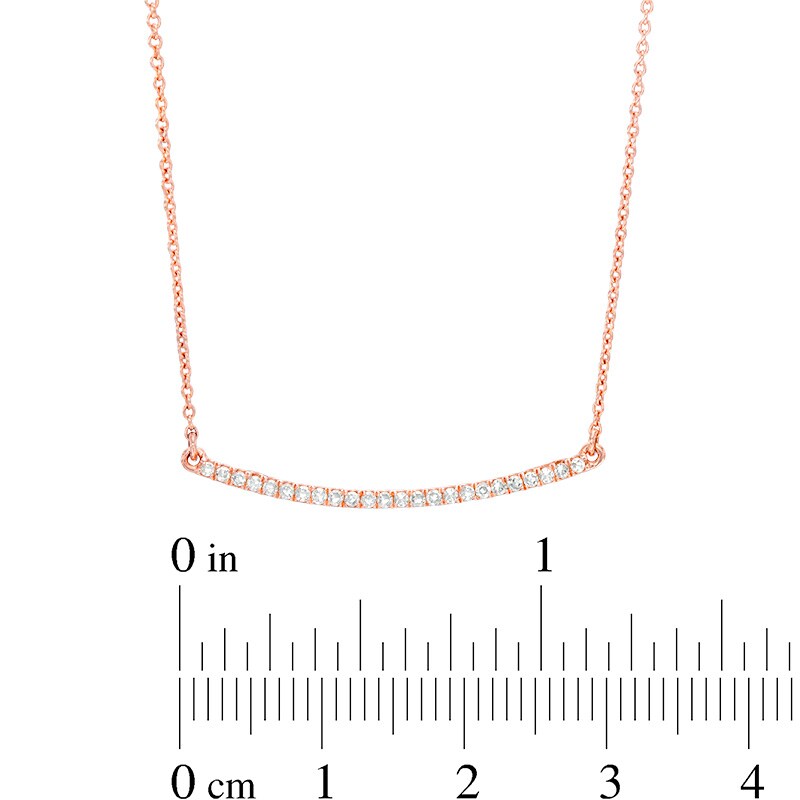 Main Image 2 of Previously Owned - 1/8 CT. T.W. Diamond Curved Bar Necklace in 10K Rose Gold