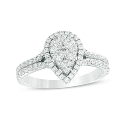 Previously Owned - 1 CT. T.W. Composite Diamond Pear-Shaped Frame Engagement Ring in 14K White Gold