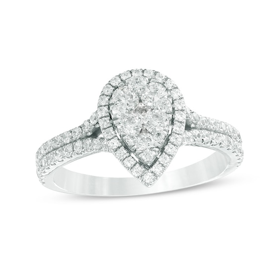 Previously Owned - 1 CT. T.w. Composite Diamond Pear-Shaped Frame Engagement Ring in 14K White Gold