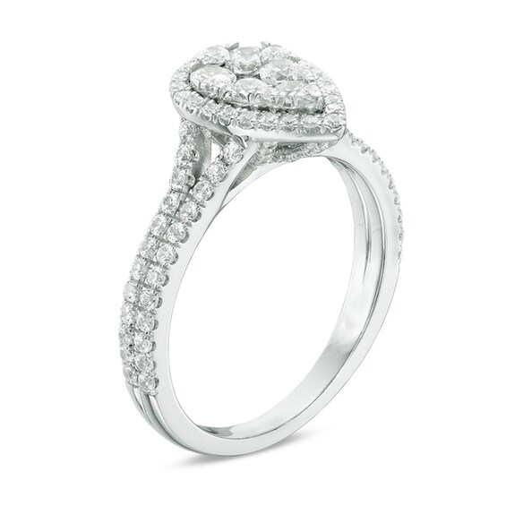Previously Owned - 1 CT. T.w. Composite Diamond Pear-Shaped Frame Engagement Ring in 14K White Gold