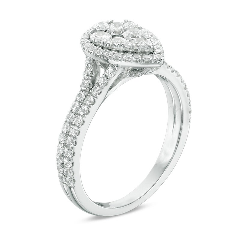 Main Image 2 of Previously Owned - 1 CT. T.W. Composite Diamond Pear-Shaped Frame Engagement Ring in 14K White Gold