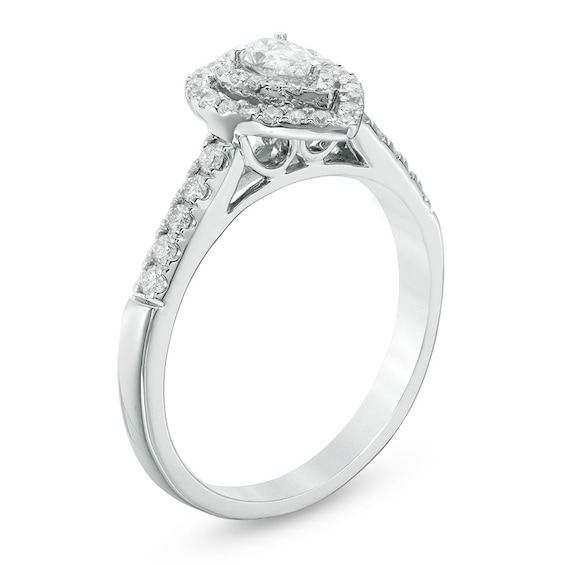 Previously Owned - 1/2 CT. T.W. Pear-Shaped Diamond Double Frame Engagement Ring in 14K White Gold Previously Owned - 1/2 CT. T.W. Pear-Shaped Diamond Double Frame Engagement Ring in 14K White Gold