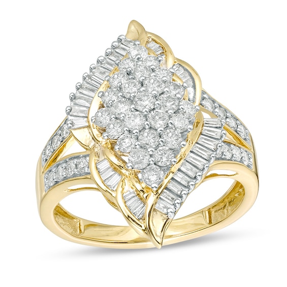 Previously Owned - 1 CT. T.w. Marquise-Shaped Multi-Diamond Flame Ring in 10K Gold