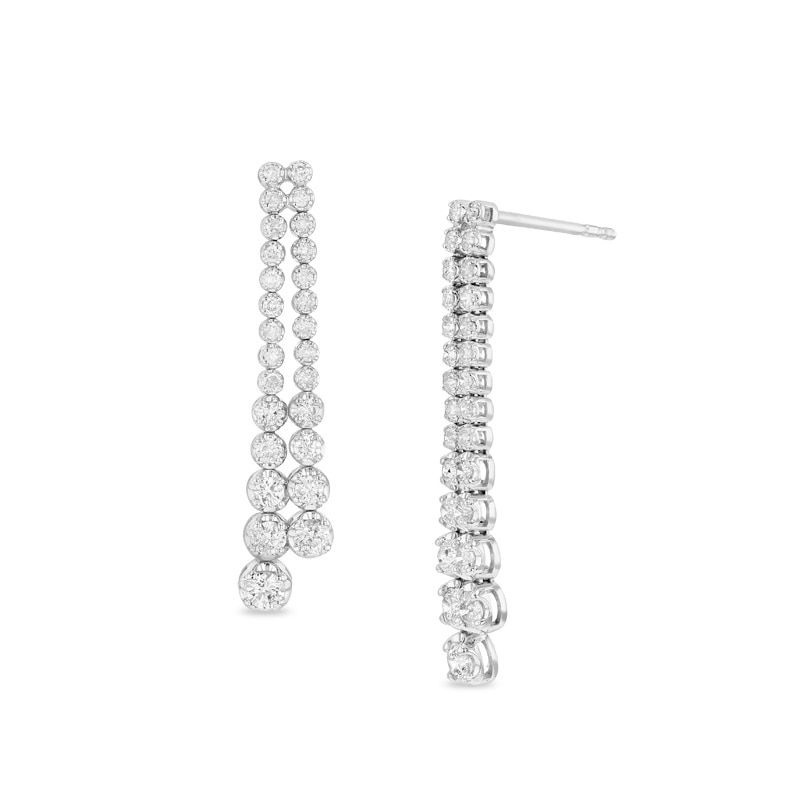 Main Image 1 of Previously Owned - 1 CT. T.W. Diamond Two Row Drop Earrings in 14K White Gold (I/I1)