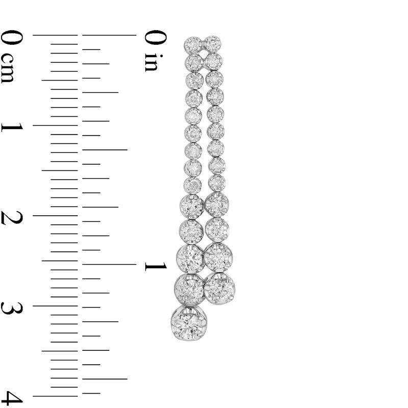 Main Image 2 of Previously Owned - 1 CT. T.W. Diamond Two Row Drop Earrings in 14K White Gold (I/I1)