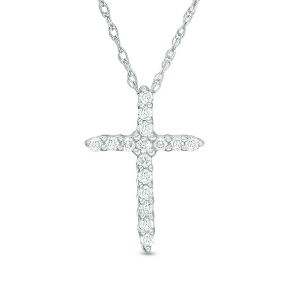 Previously Owned - 1/8 CT. T.w. Diamond Cross Pendant in 14K White Gold
