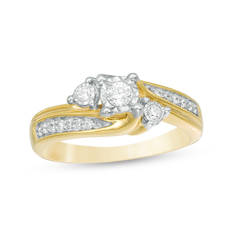 Main Image 1 of Previously Owned - 1/4 CT. T.W. Diamond Past Present Future® Bypass Engagement Ring in 10K Gold