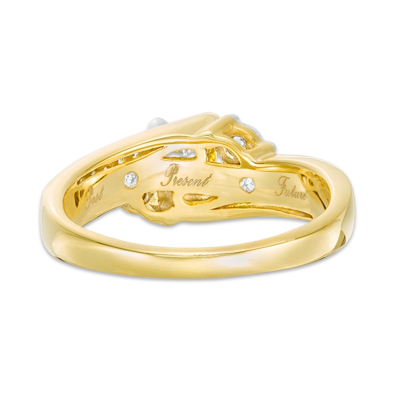 Main Image 3 of Previously Owned - 1/4 CT. T.W. Diamond Past Present Future® Bypass Engagement Ring in 10K Gold