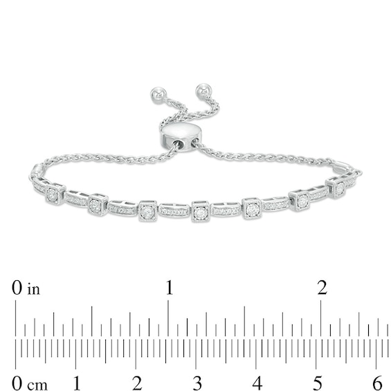 Previously Owned - 1/3 CT. T.w. Diamond Cushion Frame Station Bolo Bracelet in 10K White Gold - 9.5"