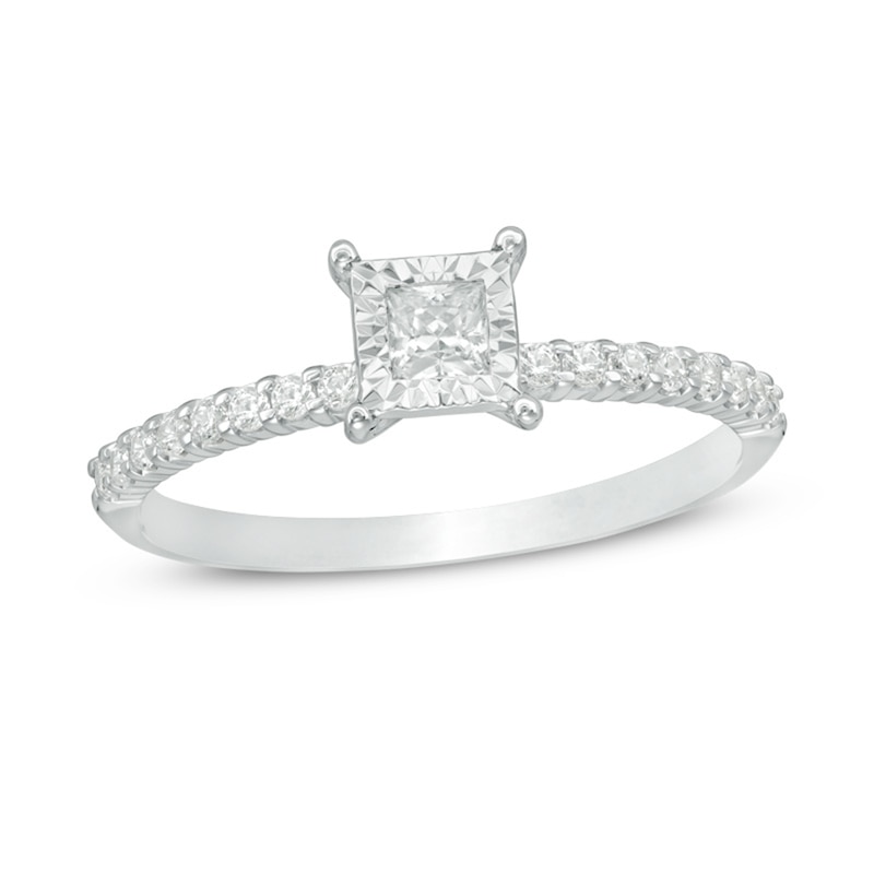 Main Image 1 of Previously Owned - 1/3 CT. T.W. Princess-Cut Diamond Engagement Ring in 14K White Gold