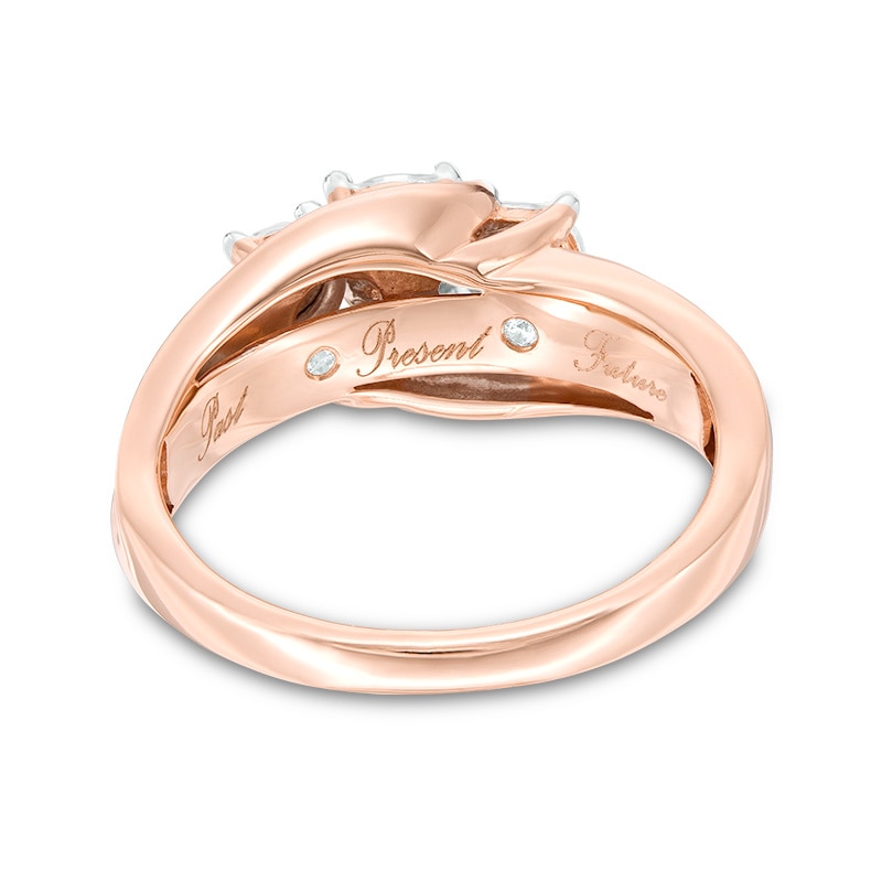 Previously Owned - 1/4 CT. T.W. Diamond Past Present Future® Twist Bypass Engagement Ring in 10K Rose Gold