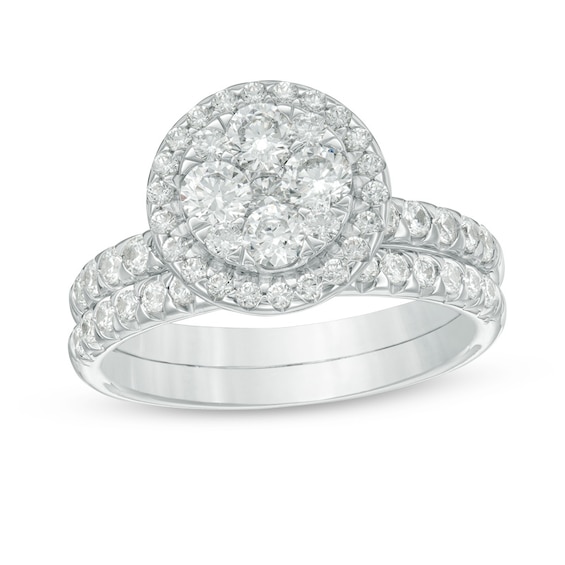 Previously Owned - 1-1/2 CT. T.w. Composite Diamond Frame Bridal Set in 14K White Gold