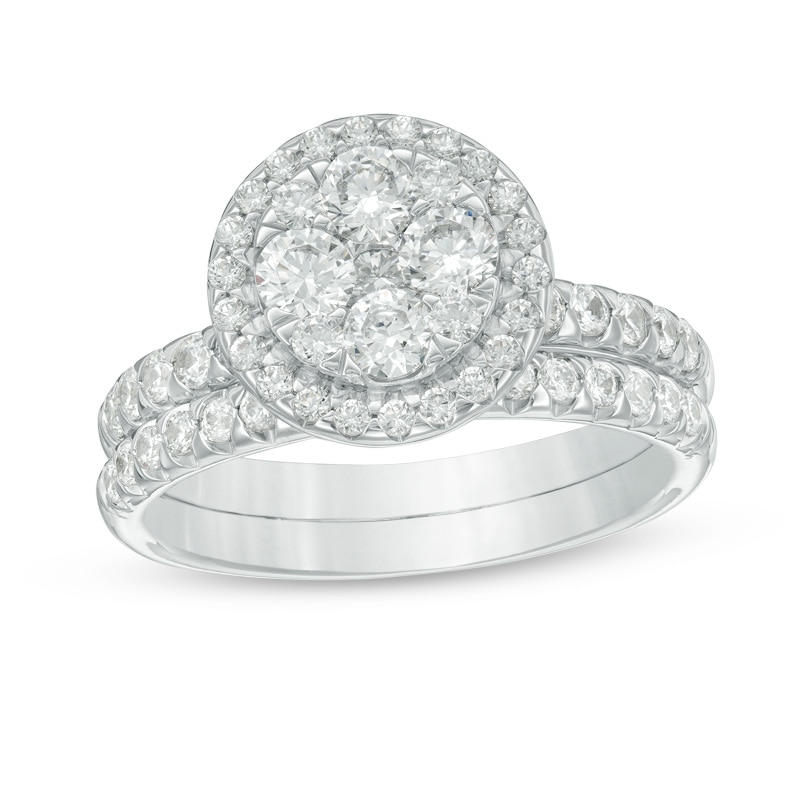 Main Image 1 of Previously Owned - 1-1/2 CT. T.W. Composite Diamond Frame Bridal Set in 14K White Gold