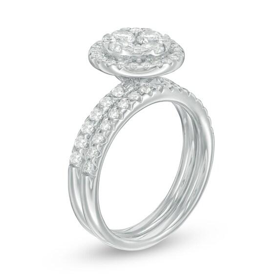 Previously Owned - 1-1/2 CT. T.w. Composite Diamond Frame Bridal Set in 14K White Gold