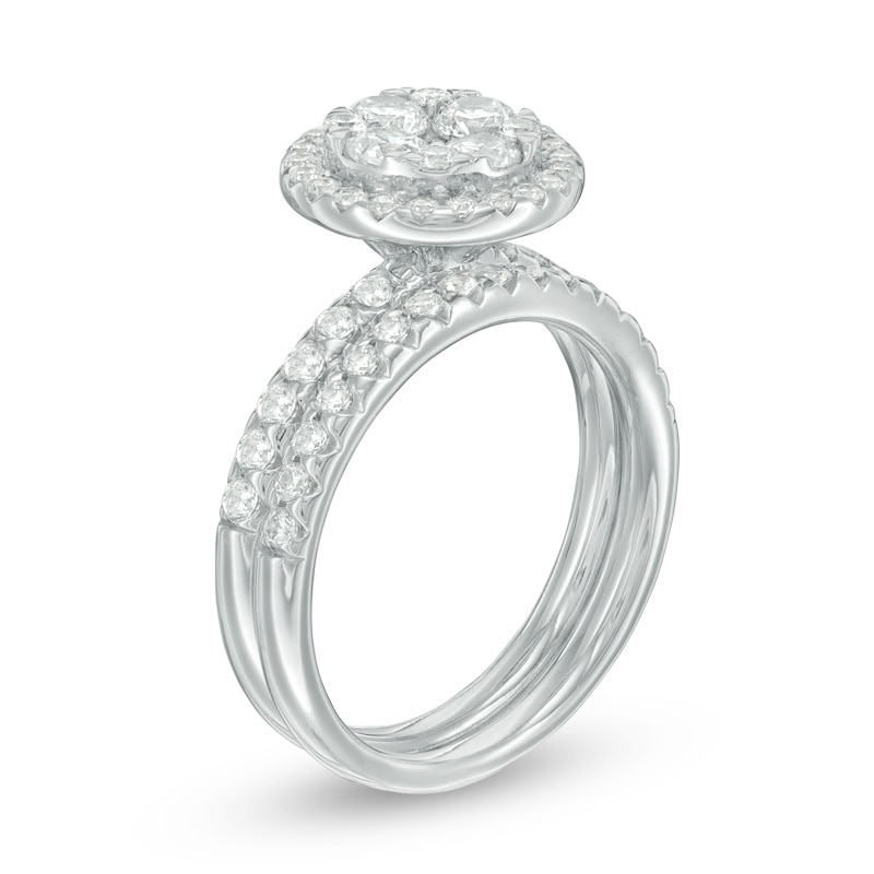 Main Image 2 of Previously Owned - 1-1/2 CT. T.W. Composite Diamond Frame Bridal Set in 14K White Gold