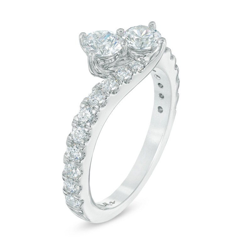 Main Image 3 of Previously Owned - Ever Us® 1/2 CT. T.W. Two-Stone Diamond Bypass Ring in 14K White Gold