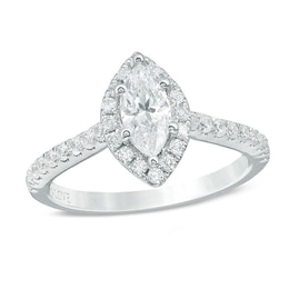 Previously Owned - Vera Wang Love Collection 1 CT. T.W. Marquise Diamond Frame Engagement Ring in 14K White Gold