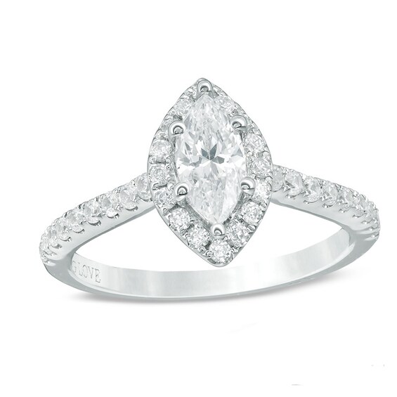Previously Owned - Vera Wang Love Collection 1 CT. T.w. Marquise Diamond Frame Engagement Ring in 14K White Gold