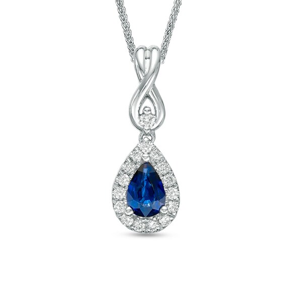 Previously Owned - Vera Wang Love Collection Blue Sapphire and 1/6 CT. T.w. Diamond Pendant in 14K White Gold - 19"