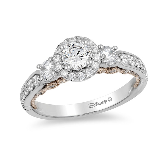 Previously Owned - Enchanted Disney Jasmine 1 CT. T.w. Diamond Three Stone Engagement Ring in 14K White Gold