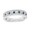 Thumbnail Image 1 of Previously Owned - Vera Wang Love Collection Princess-Cut Blue Sapphire and 1/5 CT. T.W. Diamond Band in 14K White Gold