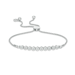 Previously Owned - 1/2 CT. T.W. Diamond Flower Cluster Bar Bolo Bracelet in 10K White Gold - 9.0"
